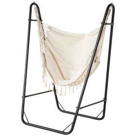 Hammock Chair with U Shape Stand, Hammock Swing Chair with A Side Pocket, Cream White (Option: Cream White-940x110x440 mm)